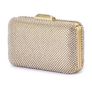 Olga Berg Champagne Ronny Crystal Mesh Clutch EUC Retails 125.00